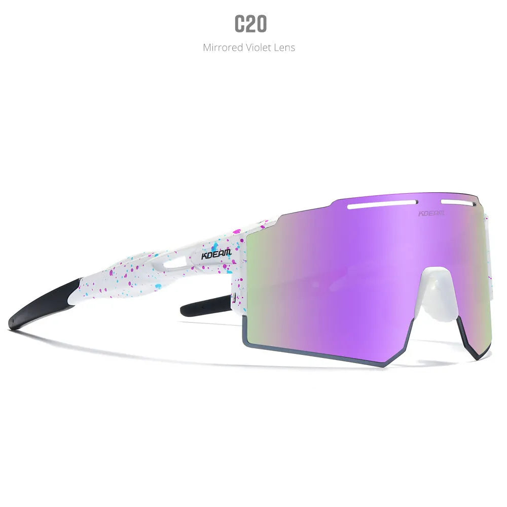 Ultralight polarised cycling sunglasses with frameless TR90 frame in a selected colour.