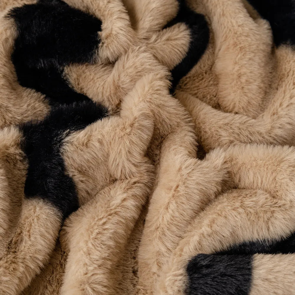 Zebra pattern flannel sofa cover on furniture in caramel colour with matching pillowcase