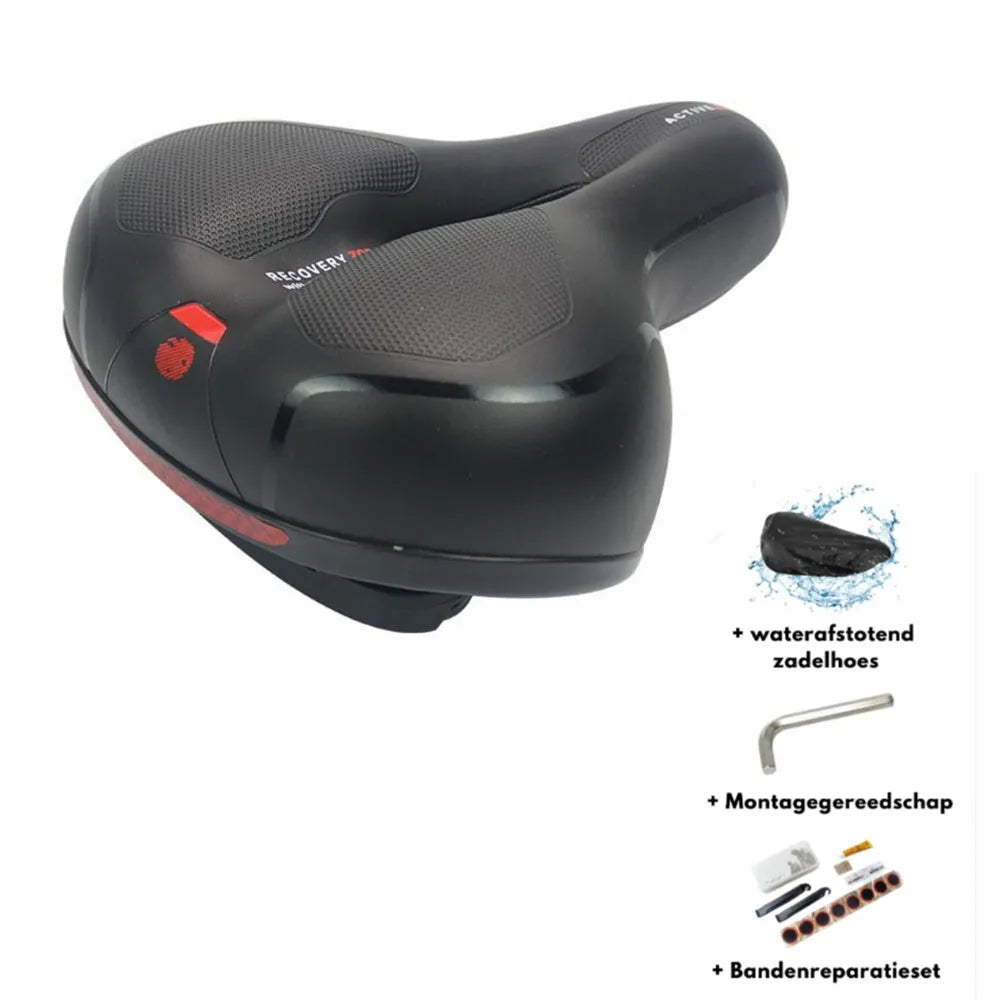 Bicycle saddle cushion with thickened silicone padding and PU leather cover including waterproof accessory