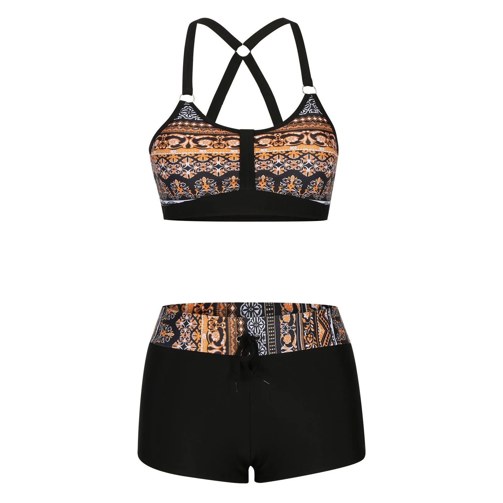 Women's floral print polyester bikini swimsuit in various colours with bra and briefs