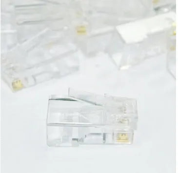 White RJ45 network modular plug with three-fork gold-plated contacts and all-copper insert material