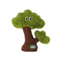 Pine tree shaped cat toy with bag pendant, showing small, medium, and large size options