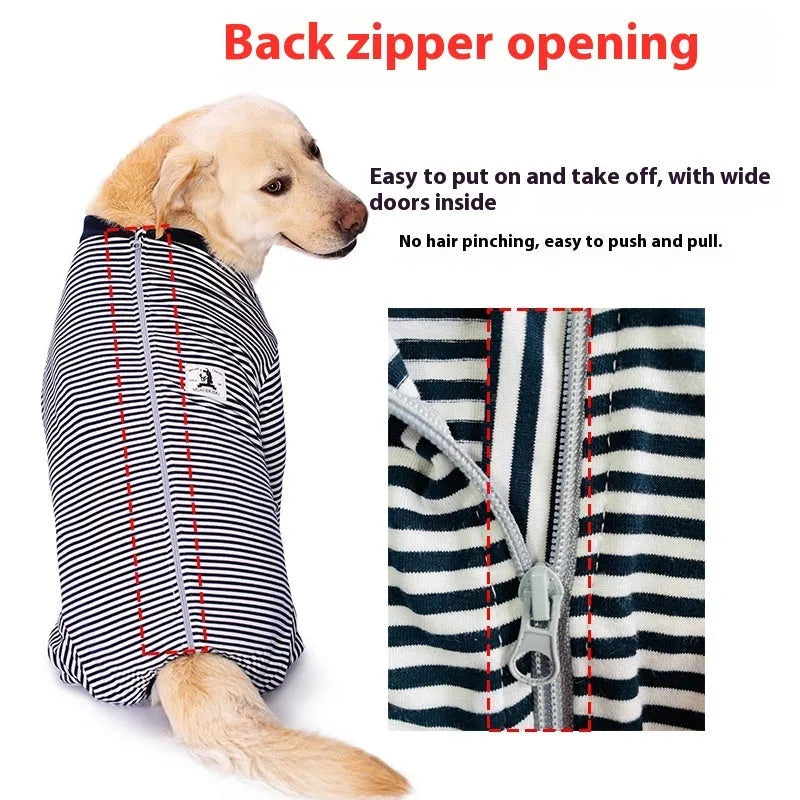 Thin four-legged polyester striped dog shirt for golden retrievers and labradors in three colour options