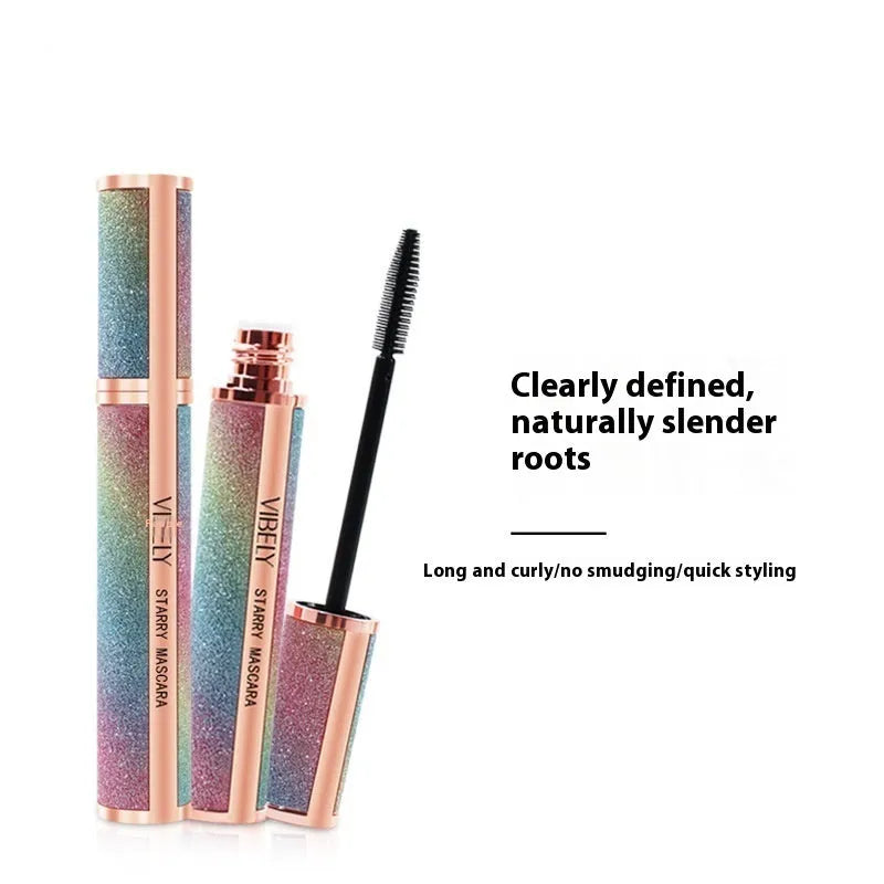 Black 4D waterproof mascara tube showing length and thickness effect on lashes