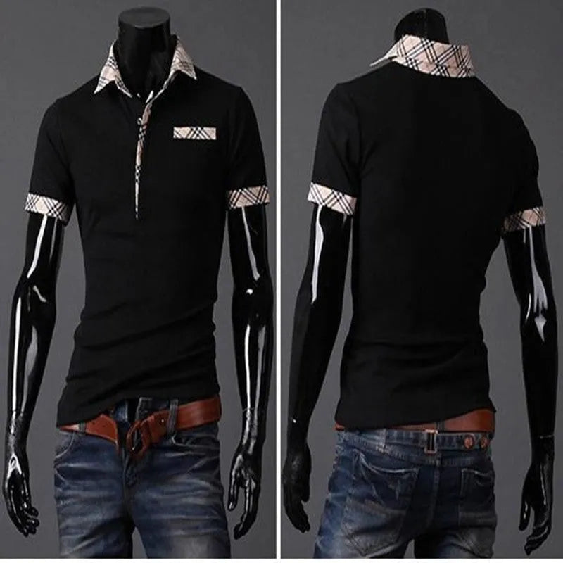 Summer Polo T-shirt in cotton polyester blend with casual lapel collar short sleeves men's top
