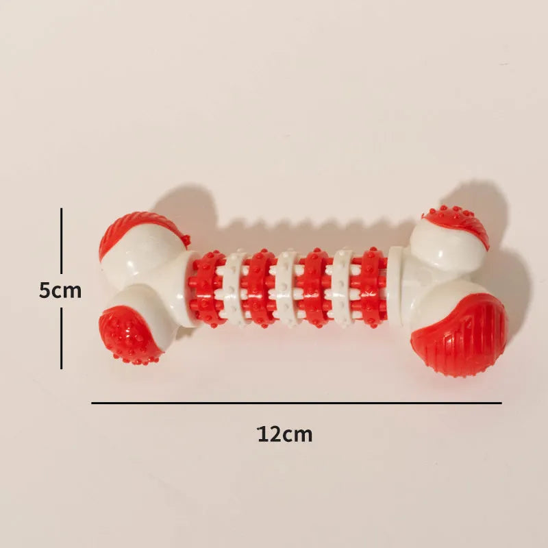 Bone shaped interactive dog toy for small breeds with treat holder in blue orange or red
