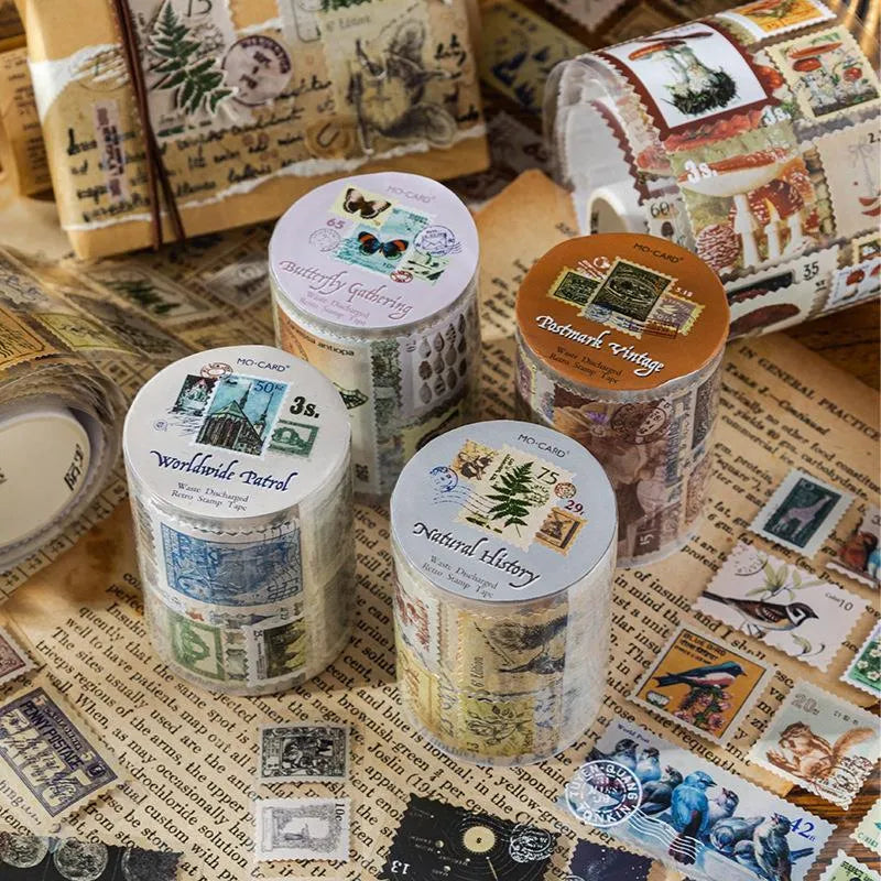 Roll of coated paper journal decoration stickers showing butterfly, forest, bird, and mushroom designs