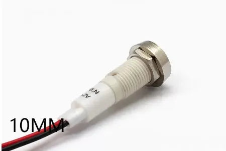 10mm stainless steel edge plastic indicator light with wire flat end connector in multiple colours.