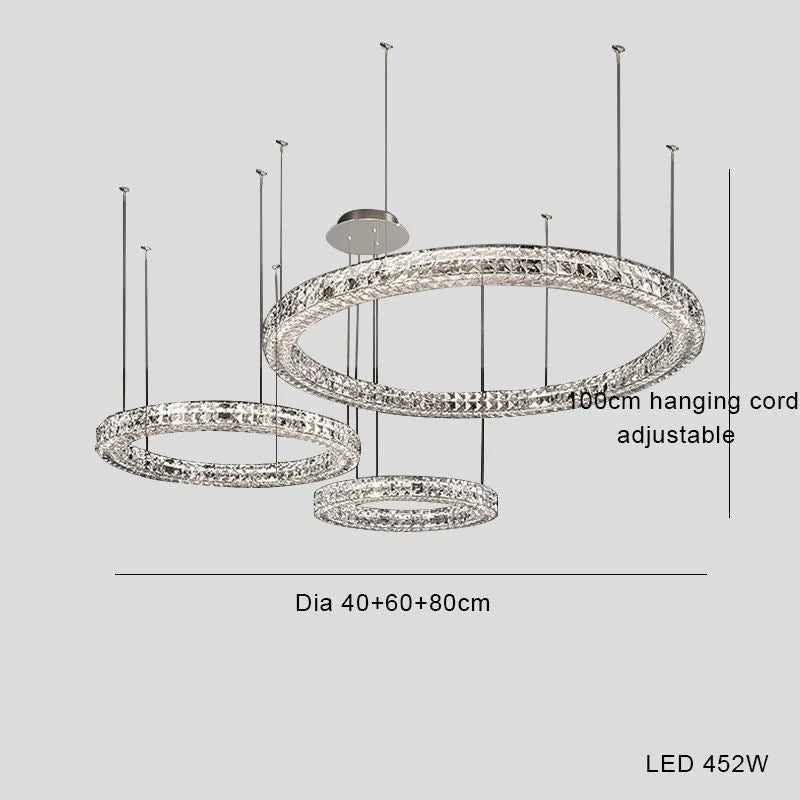 Modern simple crystal LED chandelier with 800mm diameter and adjustable height for living room
