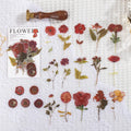 Dried flowers journal decoration stickers in 8 colour styles on PET sheets measuring 70x70mm