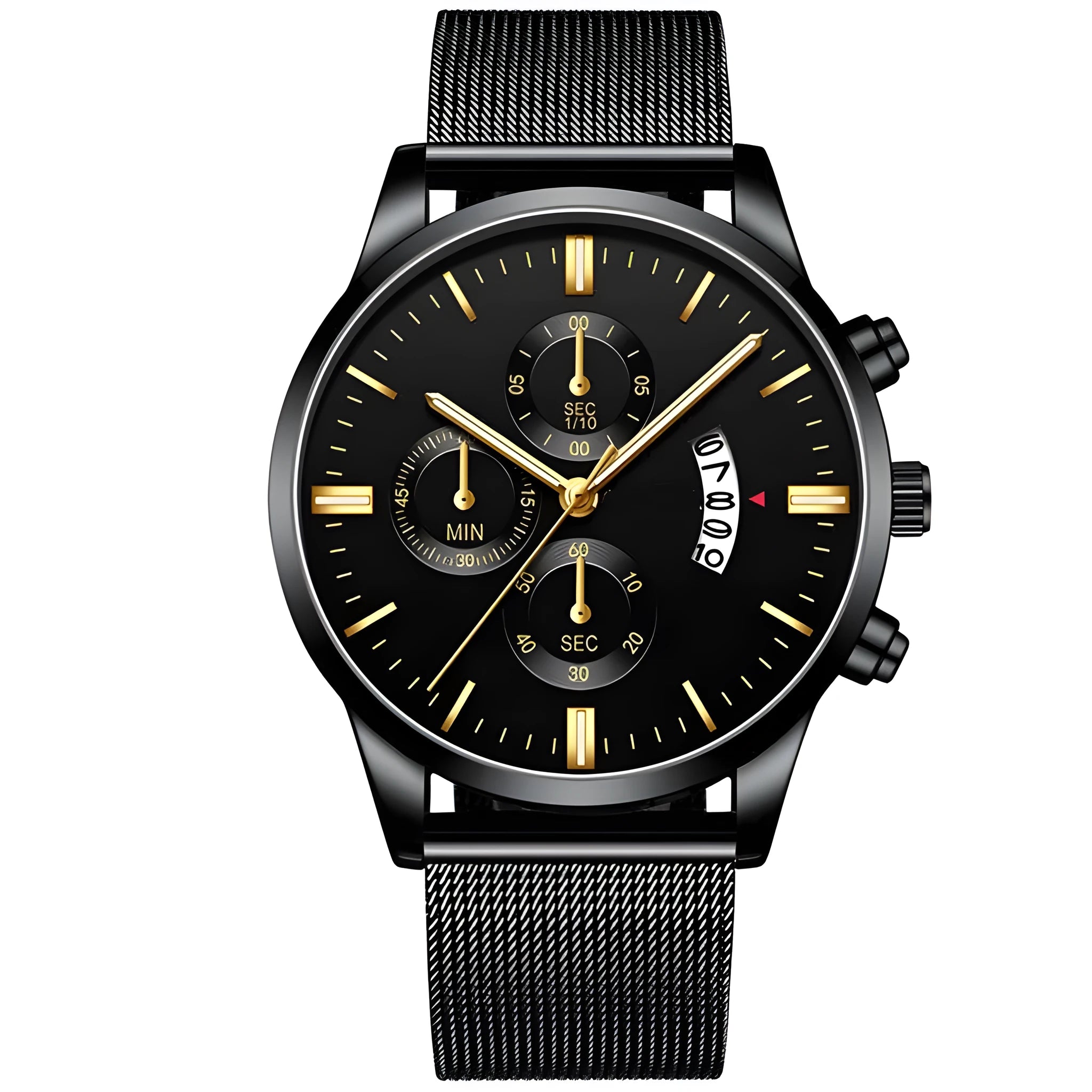 Men's stainless steel mesh band quartz watch with analog display in multiple colour options