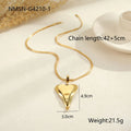 Women's stainless steel double heart snake bones chain necklace with geometric pendant