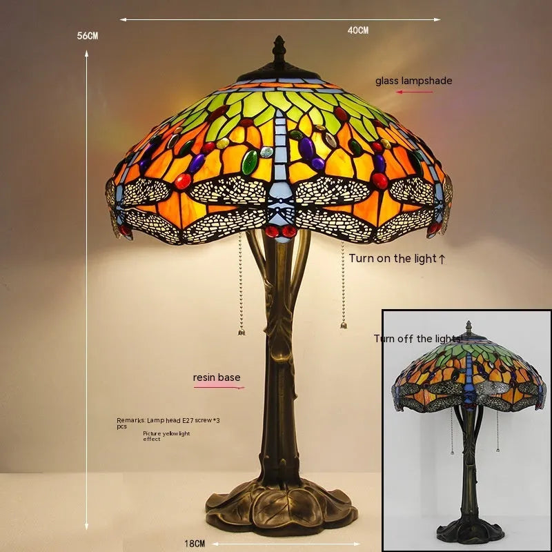 Tiffany dragonfly stone table lamp in European style with decorative blue and green motifs