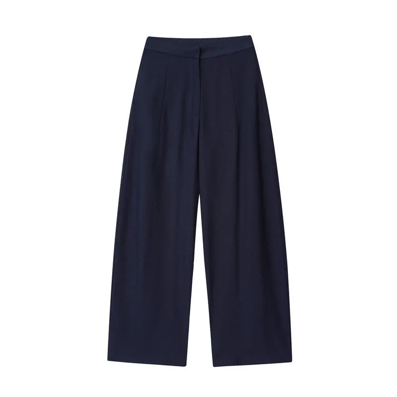 Women's two-piece co-ord set with flounced sleeve shirt top and wide leg trousers