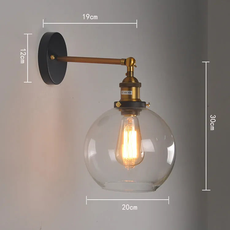 Retro round ball glass wall lamp 20cm diameter with aluminium holder