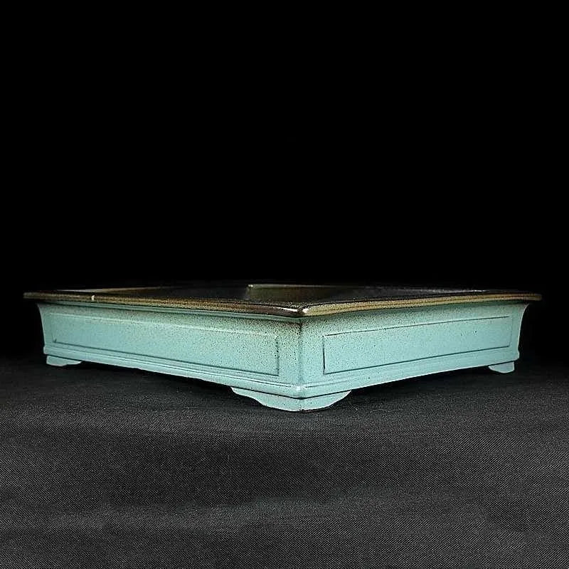 Green handmade ceramic bonsai pot with retro purple sand crackled glaze finish