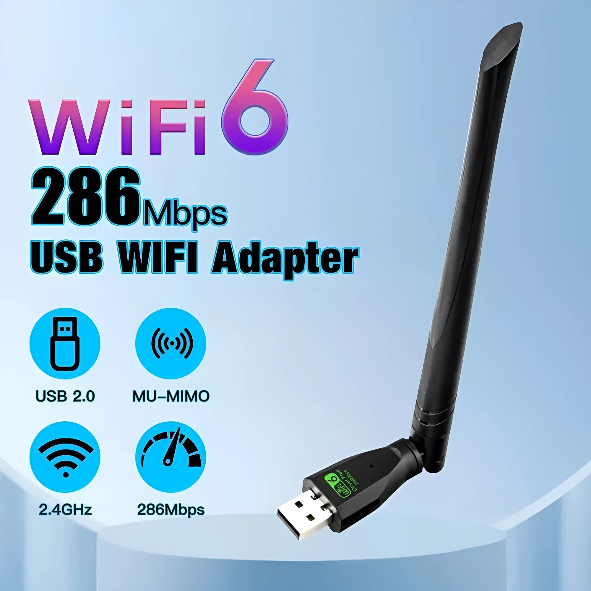 Black USB WiFi6 wireless network card with driver-free operation for computer connectivity