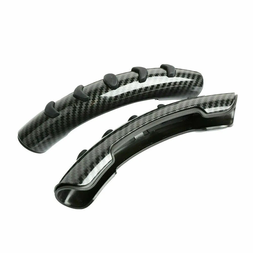 Carbon fibre black steering wheel anti-skid sleeve showing textured fibre surface and 38cm diameter measurement