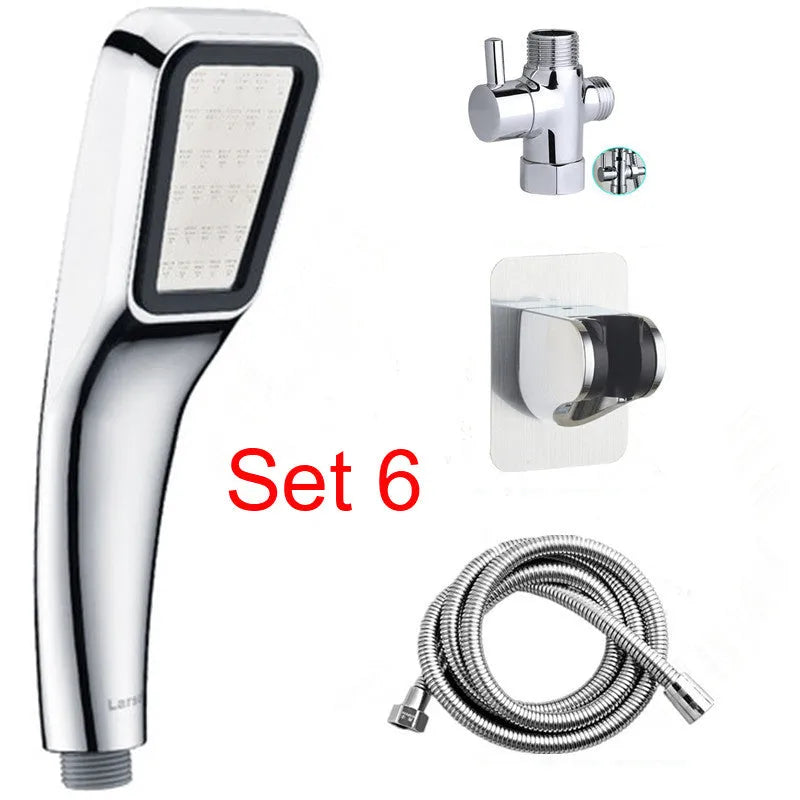 Orange hand-held pressurised shower set with rain shower head function
