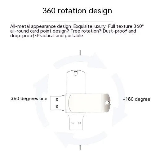Small white metal USB flash drive with rotating mechanism showing compact 34mm design