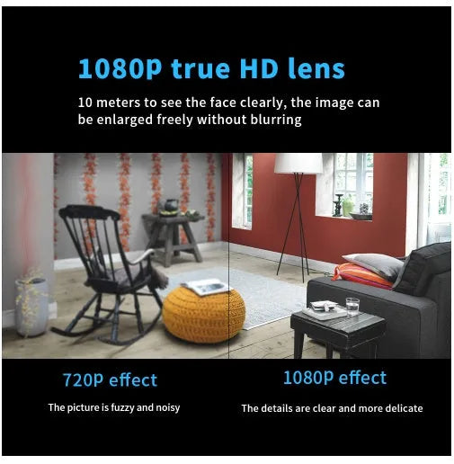 HD Night Vision WiFi Surveillance Camera in black, 90x55x10mm, with USB camcorder design