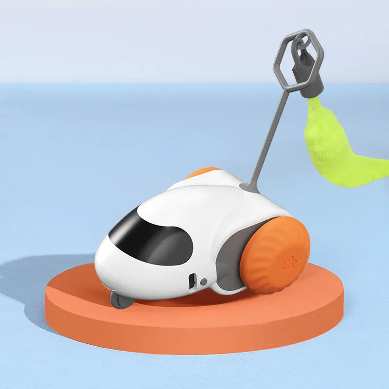 Smart running car electronic cat toy in light grey blue with motion sensors and Type-C charging port