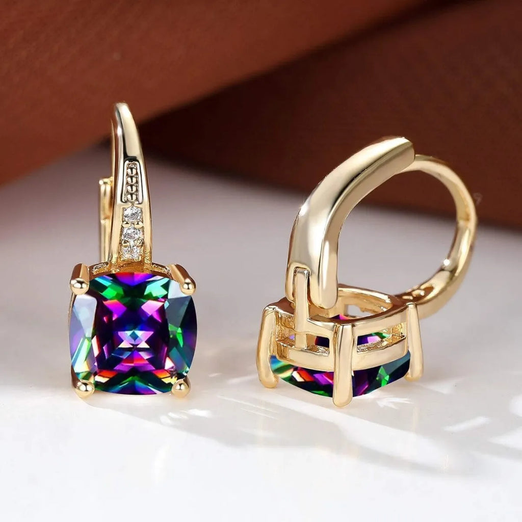 Geometric square colourful moissanite ear clips with electroplated copper construction