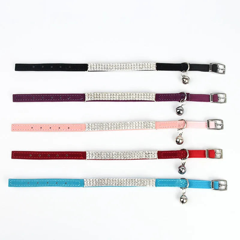 Rhinestone decorated velvet cat collar in adjustable size with five colour options
