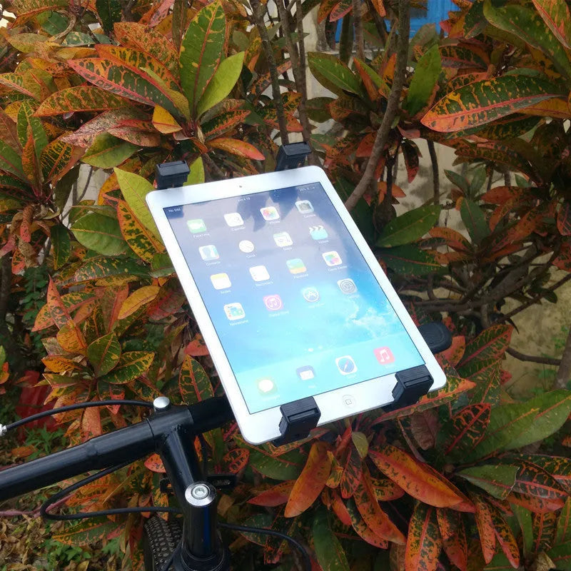Black bicycle tablet computer stand with adjustable width and three-sided sponge protection