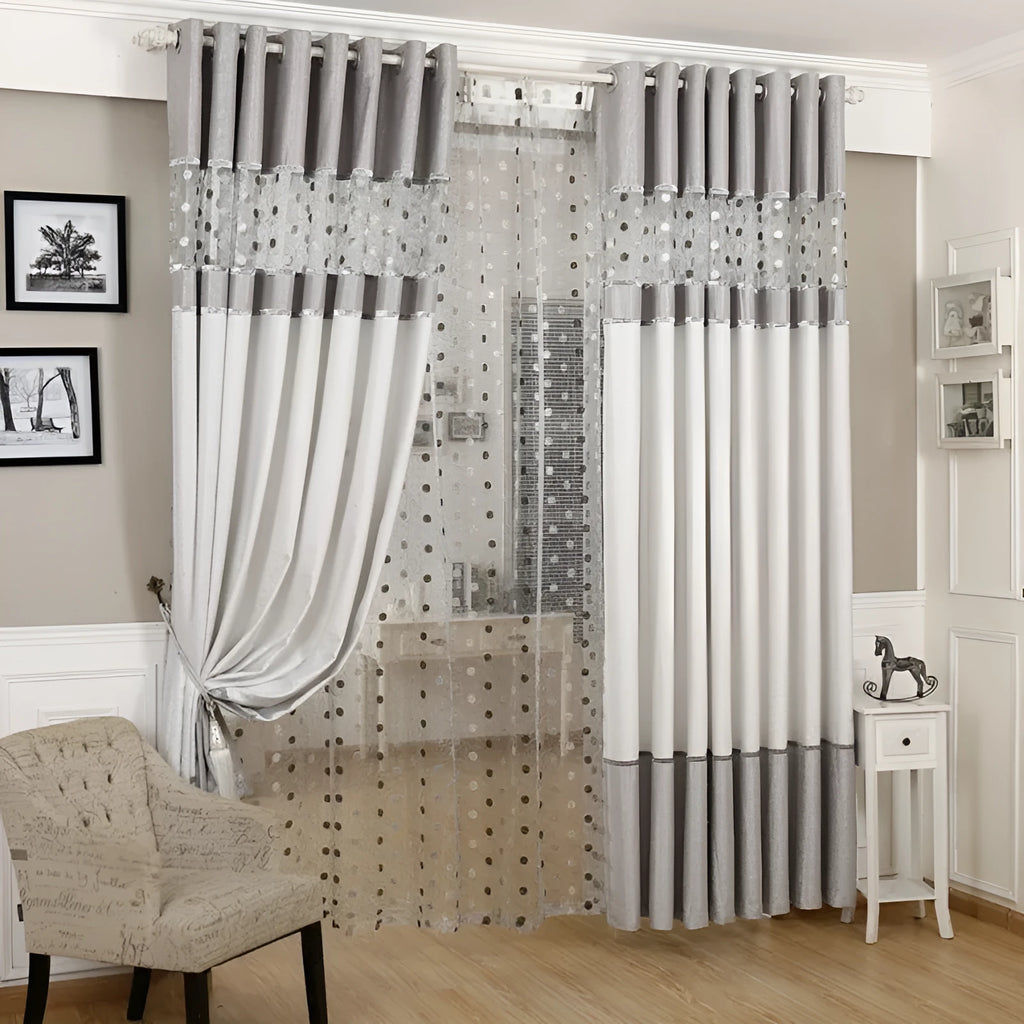 Blackout curtain panel showing light blocking fabric with hook, Korean hook, and ring hanging style options