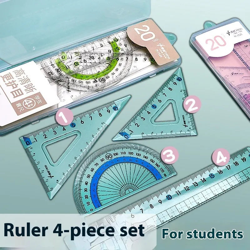 Youpai transparent acrylic drawing ruler set with square protractor on a technical drawing.