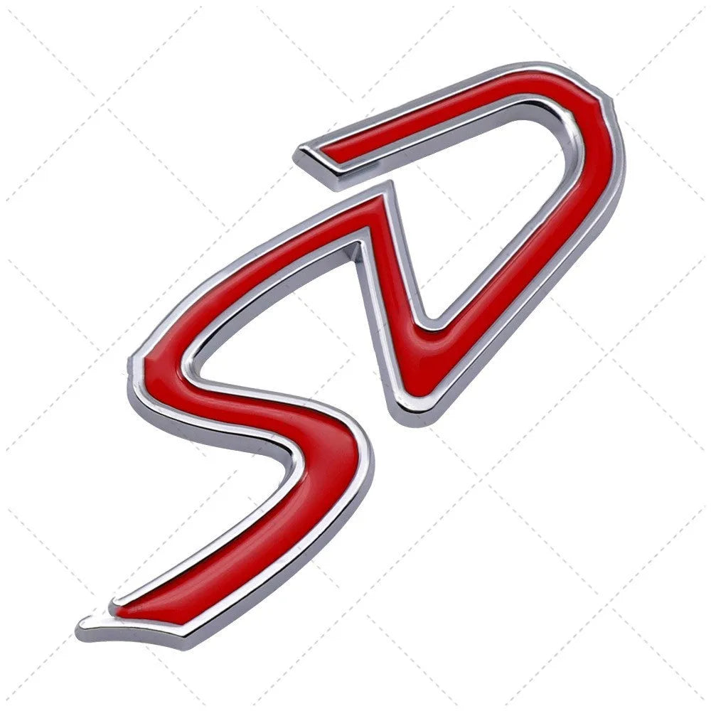 Metal car bumper sticker decorative labels showing SD and D patterns in red silver and red black colour options