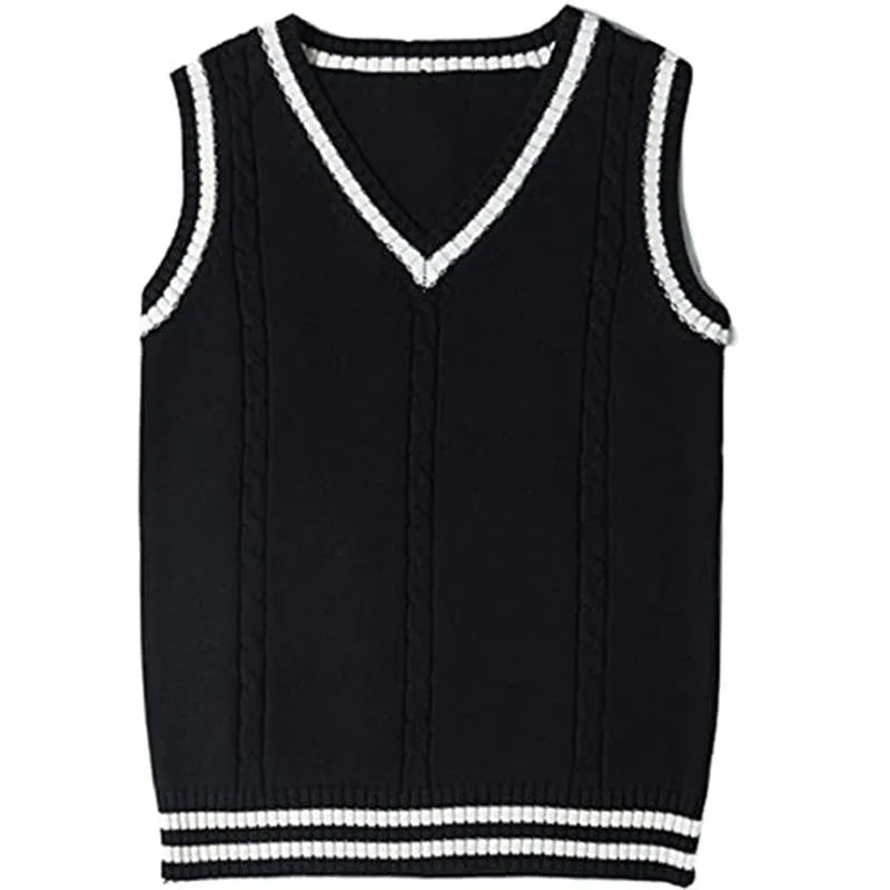Women's V-neck knitted waistcoat with striped stitching in slim fit pullover style