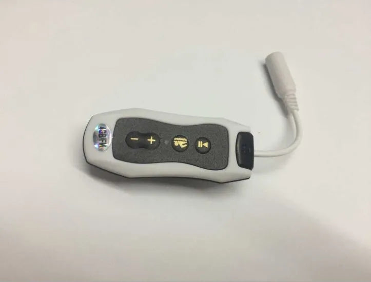 Compact black waterproof Bluetooth MP3 player for sports with no screen.