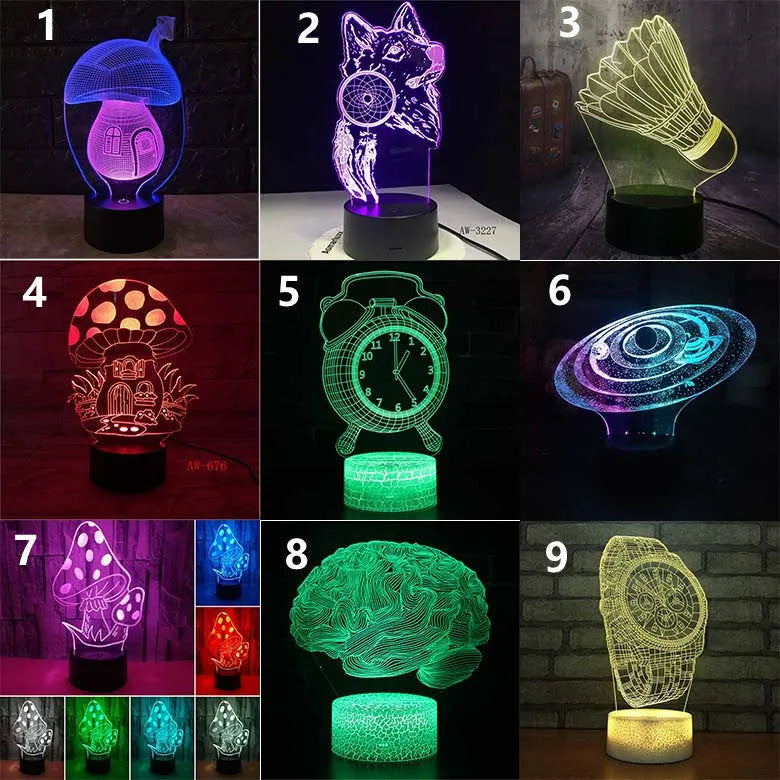 3D colourful LED desk lamp with remote control on study desk