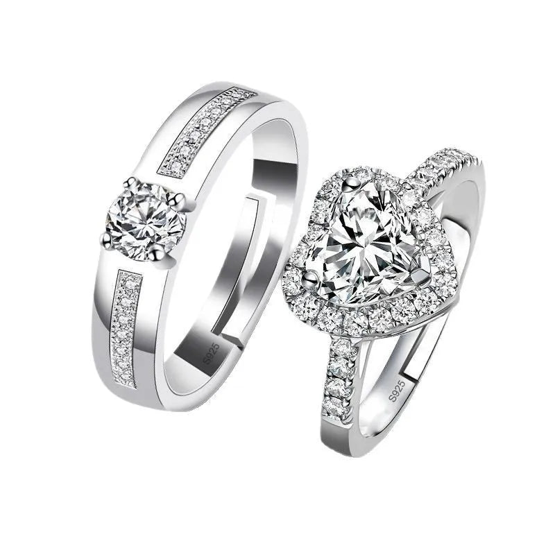 Fashion Simple Princess Love Couple Rings adjustable opening metal band heart-shaped geometric design