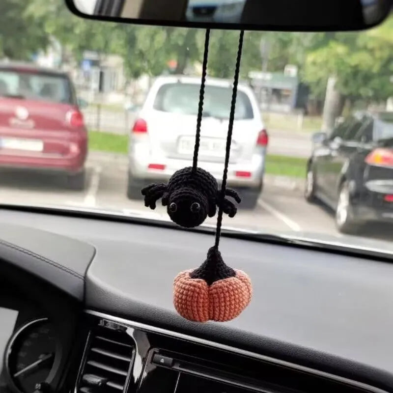 Hand-woven polyester car hanging ornament in cartoon design hanging from rear-view mirror
