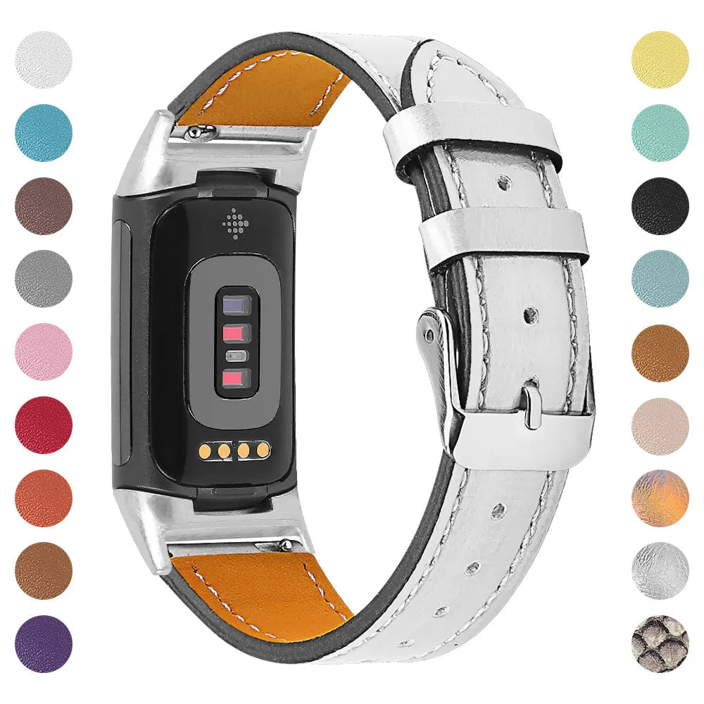 Genuine cowhide leather replacement strap for Fitbit Charge 5 and Charge 6 fitness trackers