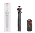 Black FT-01 aluminium alloy mobile phone tripod set with clip, extended to 360mm.