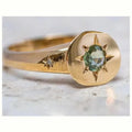 Golden adjustable ring with star design and oval asterism zircon pattern