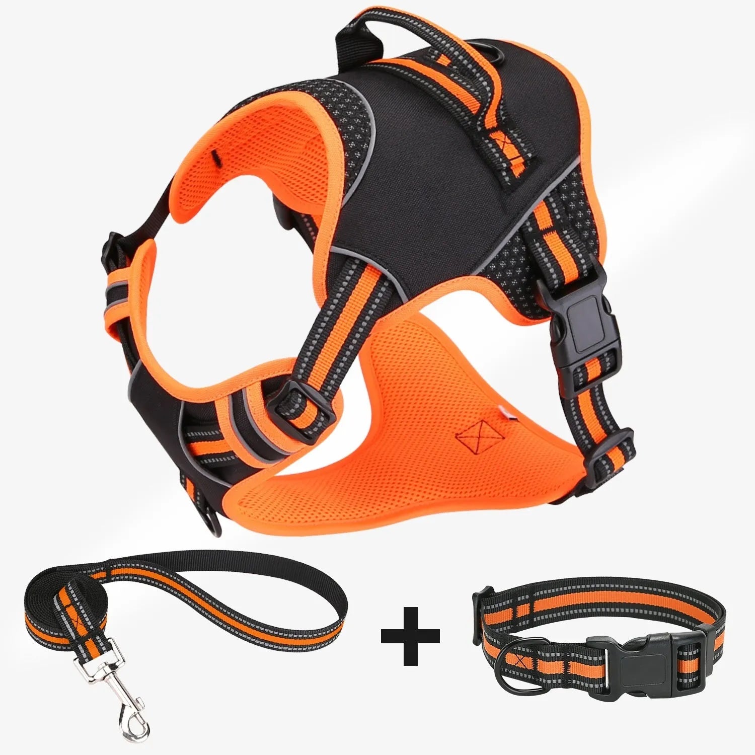 Orange polyester dog harness with anti-breaking design for outdoor training and walks