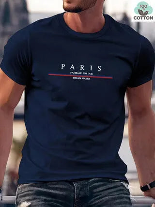 Men's heavyweight pure cotton short-sleeve T-shirt with a letter print in a loose, casual fit.