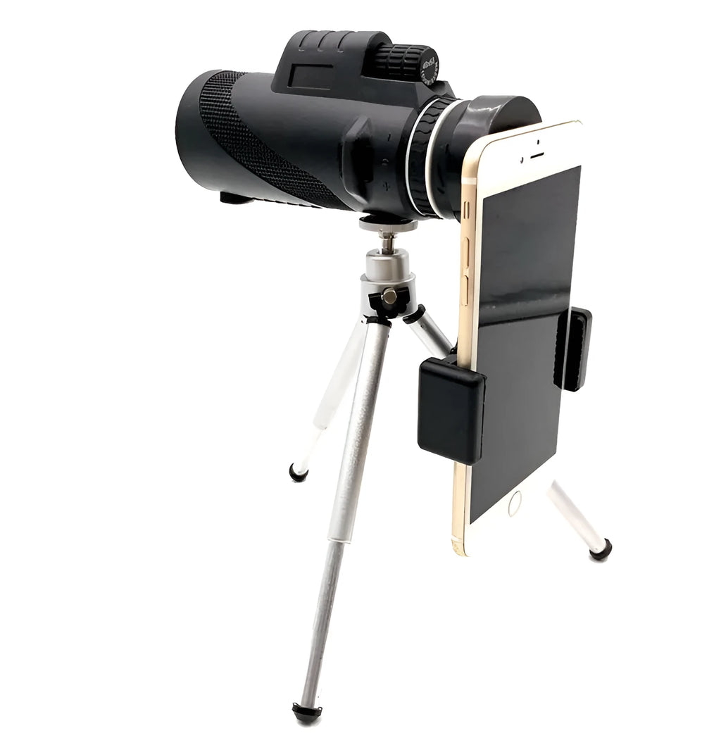 Black HD monocular telescope with 40x magnification and 60mm objective lens for smartphone photography