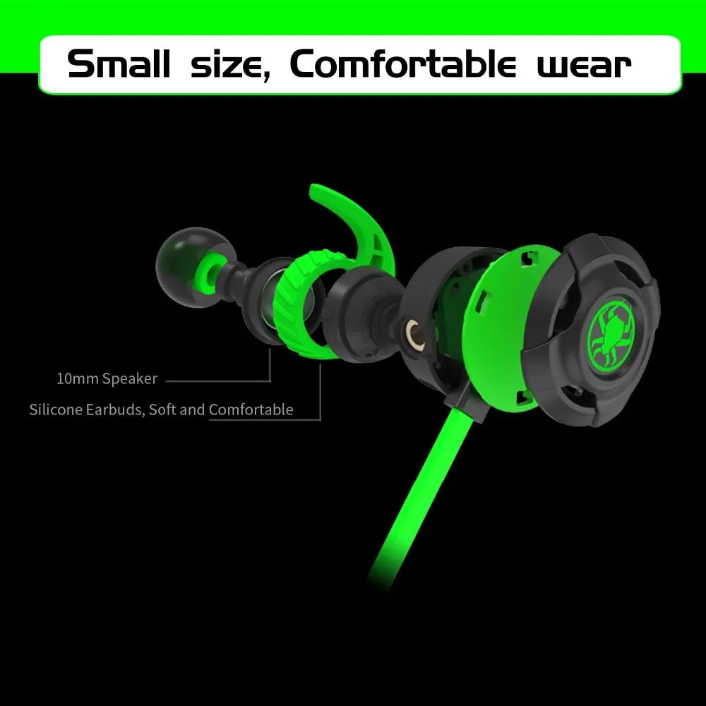 Shuangmai wired in-ear computer gaming headset with 1.5 cm cable in black, green, and red colour options