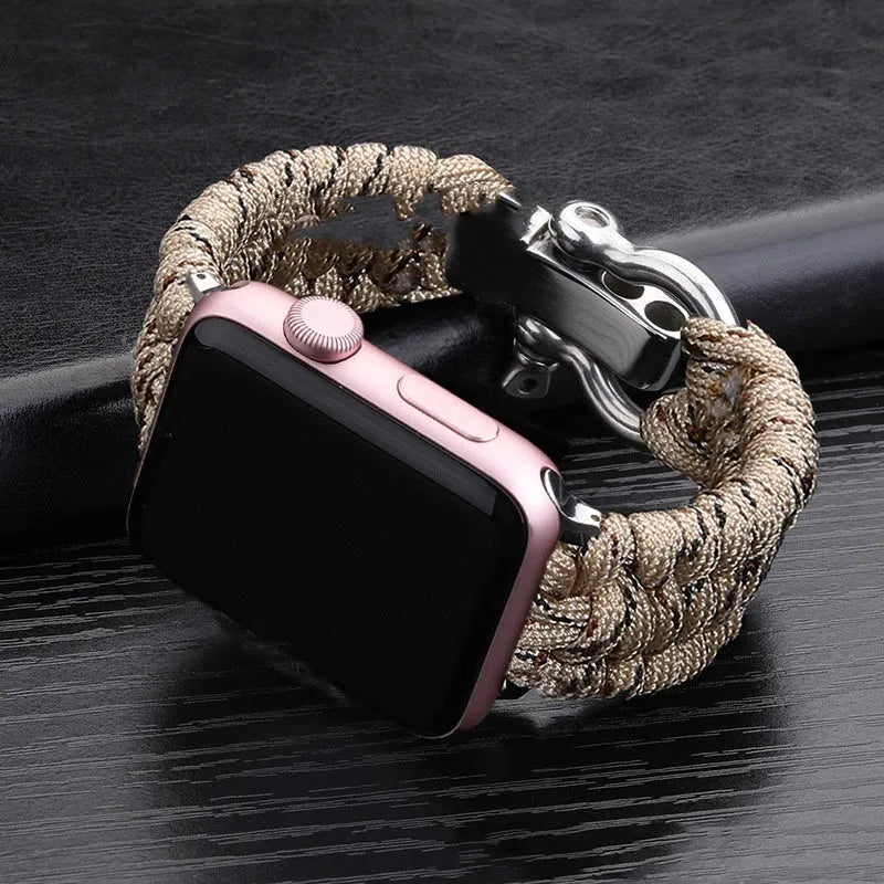 Nylon woven steel buckle strap for Apple Watch, black with connector, fits 38/40mm