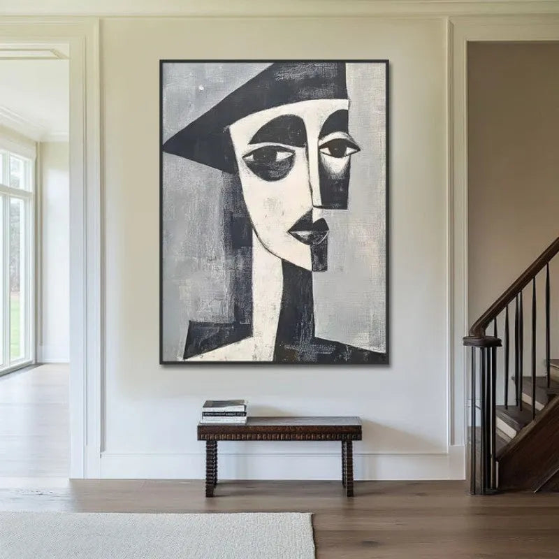 Vertical hand-painted oil painting on canvas modern portrait style for living room wall decor