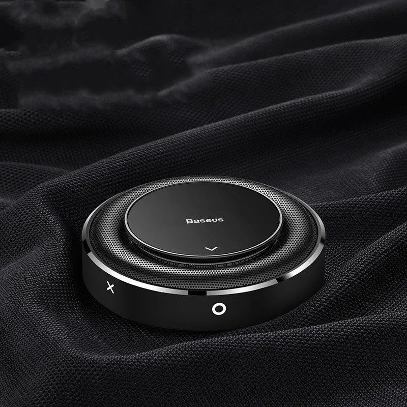 Round aluminium alloy car fragrance diffuser with seat mounting in black, red and silver colour options