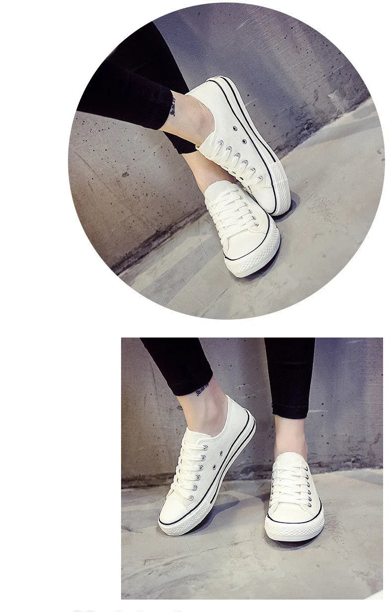 Solid colour women's canvas lace-up flats in black, shown on a white background.