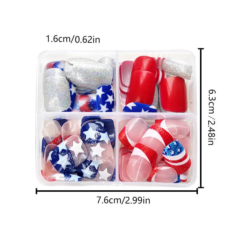 XINGX pattern nail art set with American five-pointed star Independence Day design in European Square style