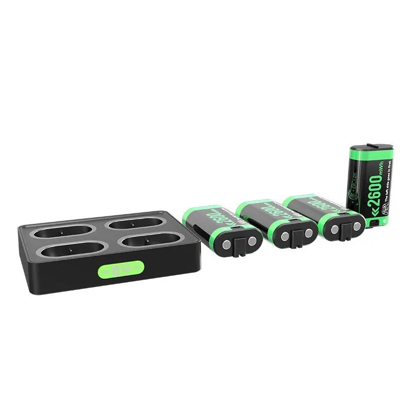 Black ABS portable battery charging base for Xbox One and Series X/S controllers, 147x139x22mm